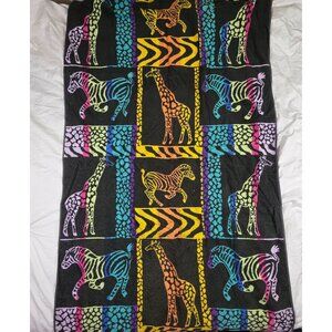 Vintage Summer Stock Cotton Beach Towel Giraffe Zebra Print Multi Color